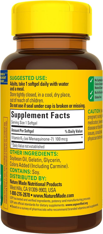 Nature Made Vitamin K2 100 mcg, Healthy Bone Supplements, 30 Softgels, 30 Day Supply - Nirvana Guru