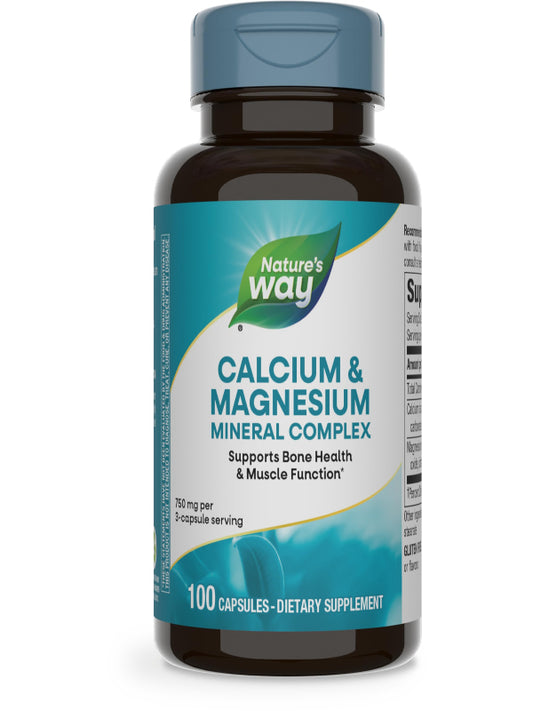 Nature's Way Calcium & Magnesium Mineral Complex, Supports Bone Health & Muscle Function,* 750 mg per 3-Capsule Serving, 250 Capsules (Packaging May Vary) - Nirvana Guru