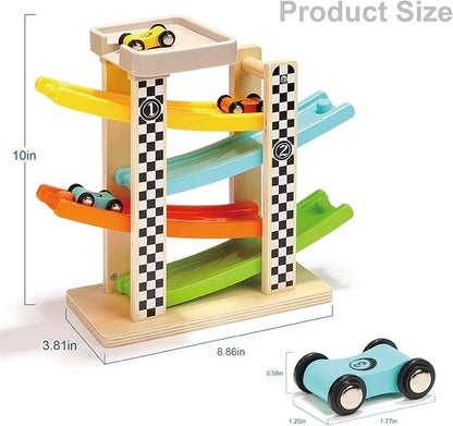 Toddler Toys for 1 2 Year Old Boy and Girl Gifts Wooden Race Track Car Ramp Racer with 4 Mini Car nirvanaguru
