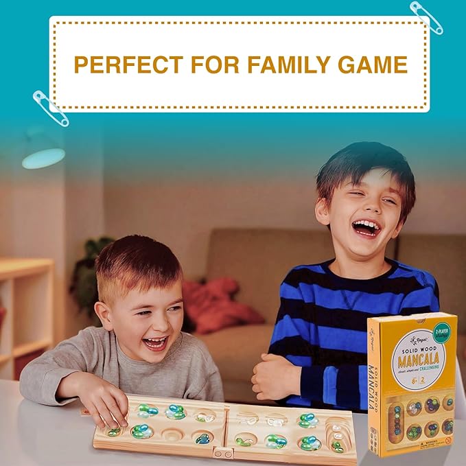 Regal Games Mancala Board Game - Fun Classic Table Game with Wooden Board for Adults & Kids - 48 Glass Mancala Beads & 2 Player Games - Ideal for Family Game Night, Travel (Ages 8+) nirvanaguru