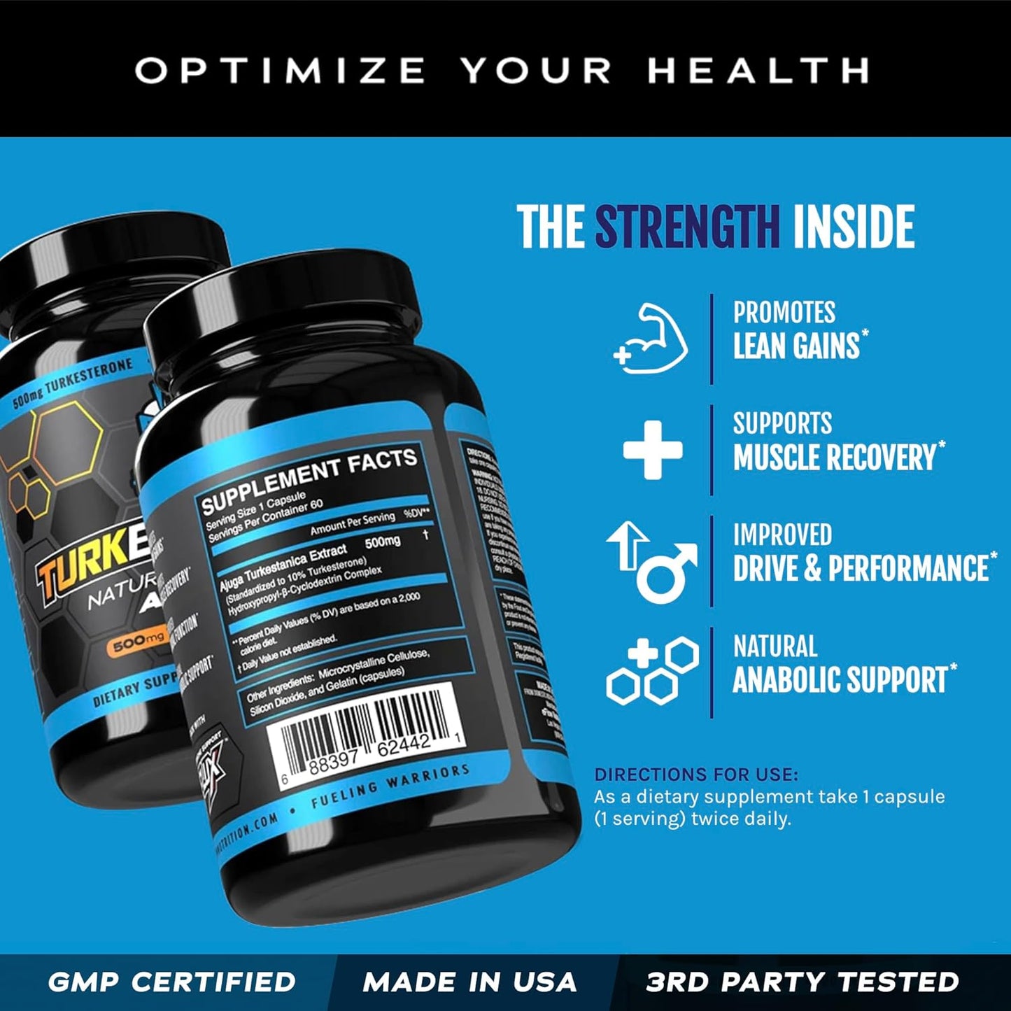 eFlow Nutrition Turkesterone Supplement for Men [Highest Purity] + Cyclodextrin for High Absorption - Increase Stamina, Lean Muscle Growth & Recovery, Boosts Drive - 3rd Party Tested (60 Capsules) Nirvana Guru