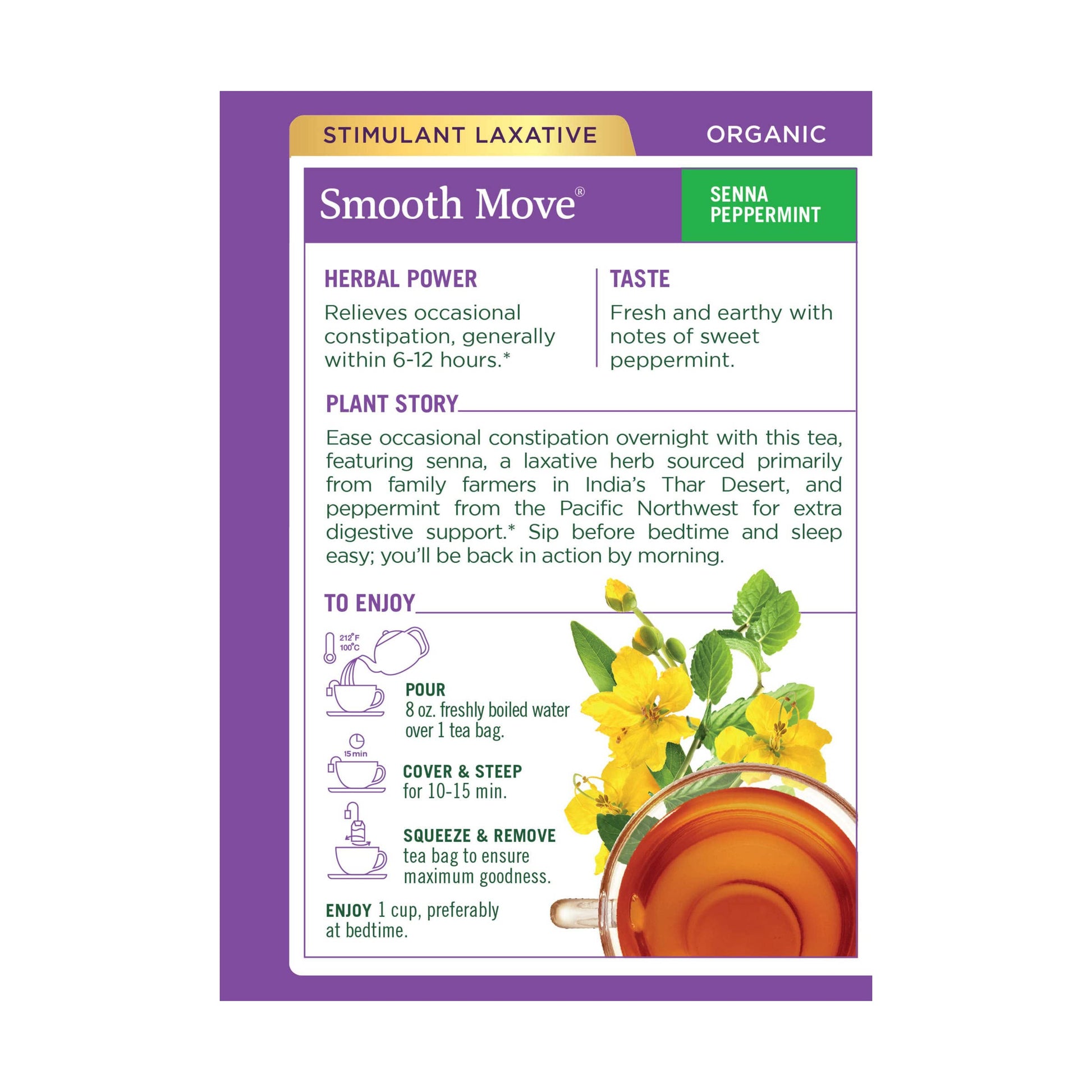 Traditional Medicinals Tea, Organic Smooth Move Peppermint, Relieves Occasional Constipation, Senna, 16 Tea Bags - Nirvana Guru