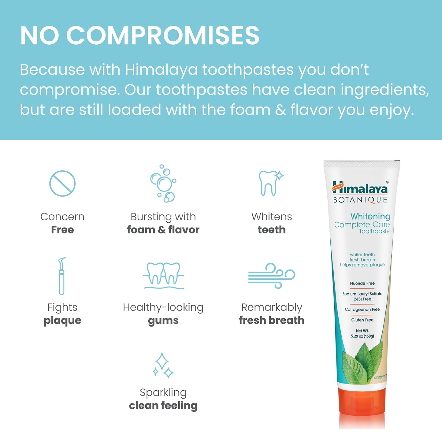 Himalaya Botanique Whitening Complete Care Toothpaste, Teeth Whitening, Fights Plaque, Fluoride Free, No Artificial Flavors, SLS Free, Cruelty Free, Foaming, Simply Mint Flavor, 5.29 Oz, 2 Pack - Nirvana Guru