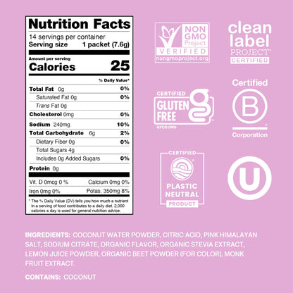 Cure Hydration | Plant-Based Electrolyte Drink Mix | No Added Sugar | FSA & HSA | Dehydration Relief Powder Made with Coconut Water | Non-GMO | Vegan | Pouch of 14 Packets - Berry Pomegranate