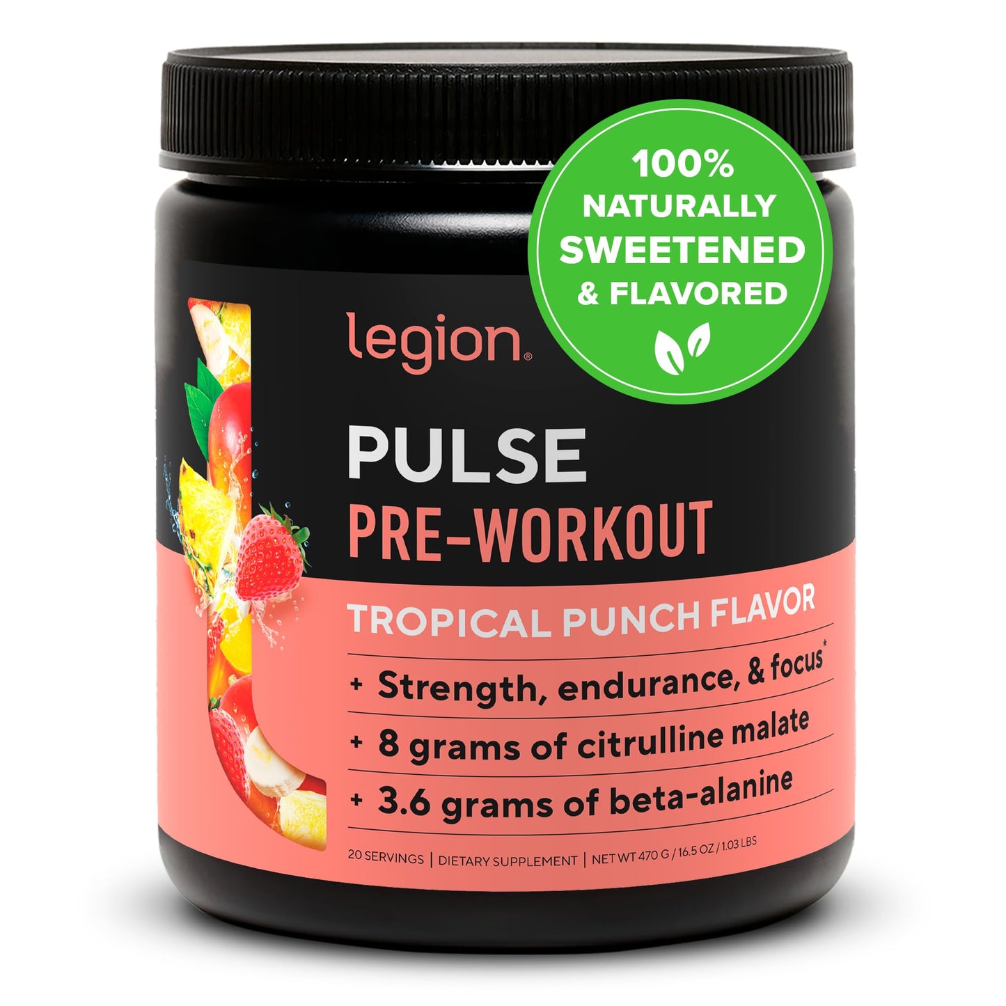 LEGION Pulse Pre Workout Supplement - All Natural Nitric Oxide Preworkout Drink to Boost Energy, Creatine Free, Naturally Sweetened, Beta Alanine, Citrulline, Alpha GPC (Fruit Punch) Nirvana Guru