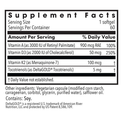 Allergy Research Group Vitamin D3 Complete - Vitamin D3 and K2 Supplement, Daily Balance, with Vitamin A, DeltaGold Tocotrienols, High Potency, Veggie Softgels - 60 Count Nirvana Guru