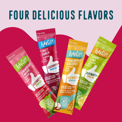 FlavCity Electrolytes Powder Packets - 28 Hydration Packets, Variety Pack - No Added Sugar - Hydration Powder with Real Fruit & Unrefined Sea Salt - Keto & Gluten-Free (28 Stick Packs) Nirvana Guru