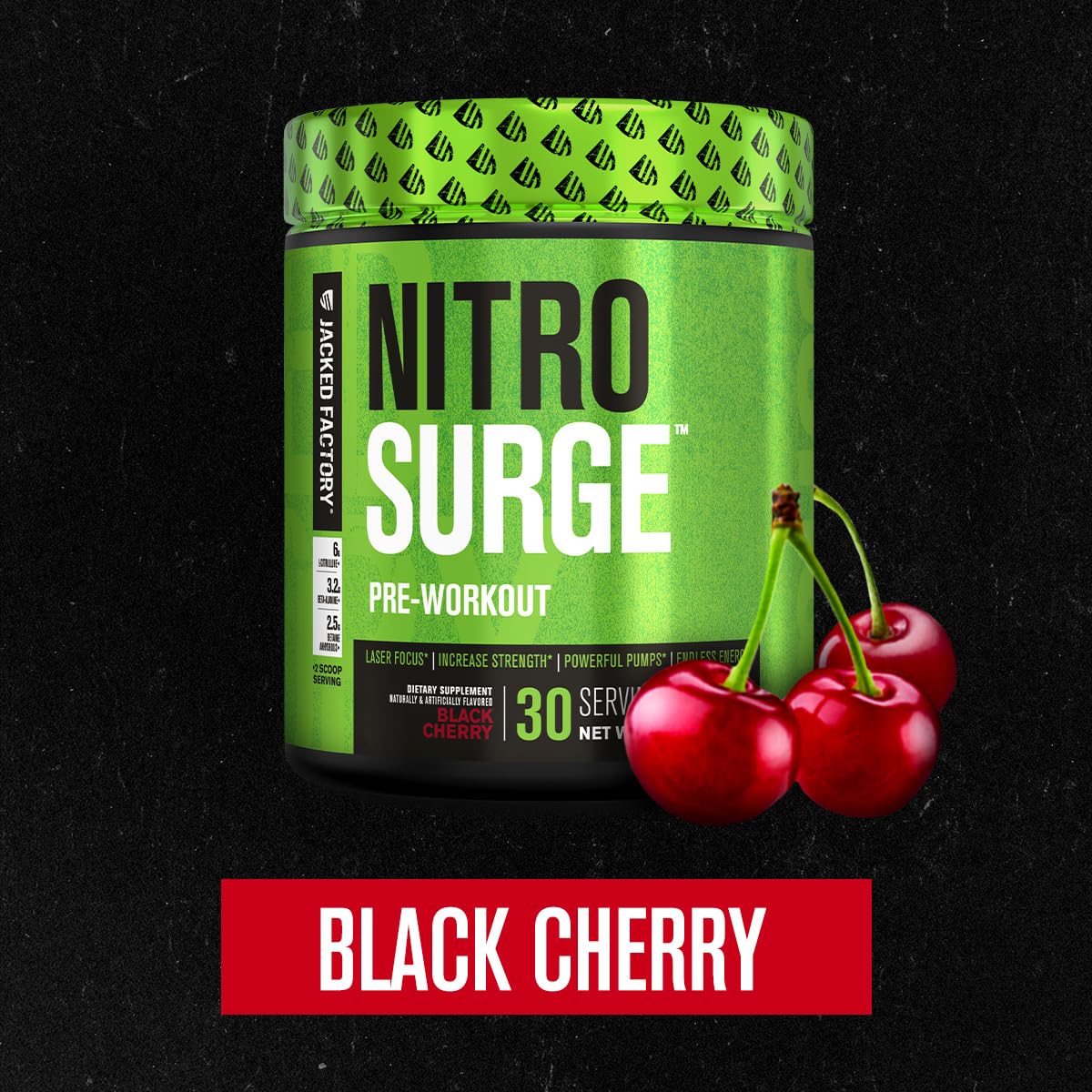 Jacked Factory NITROSURGE Pre Workout Supplement - Energy Booster, Instant Strength Gains, Clear Focus & Intense Pumps - NO Booster & Powerful Preworkout Energy Powder - 30 Servings, Blue Raspberry