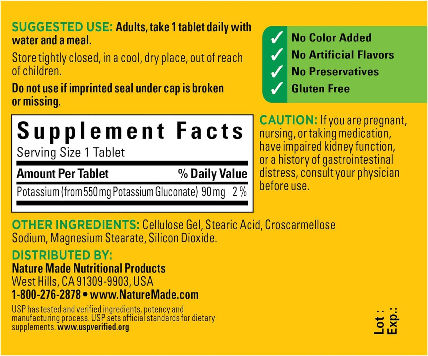 Nature Made Potassium Gluconate 550mg, 100 tablets - Nirvana Guru
