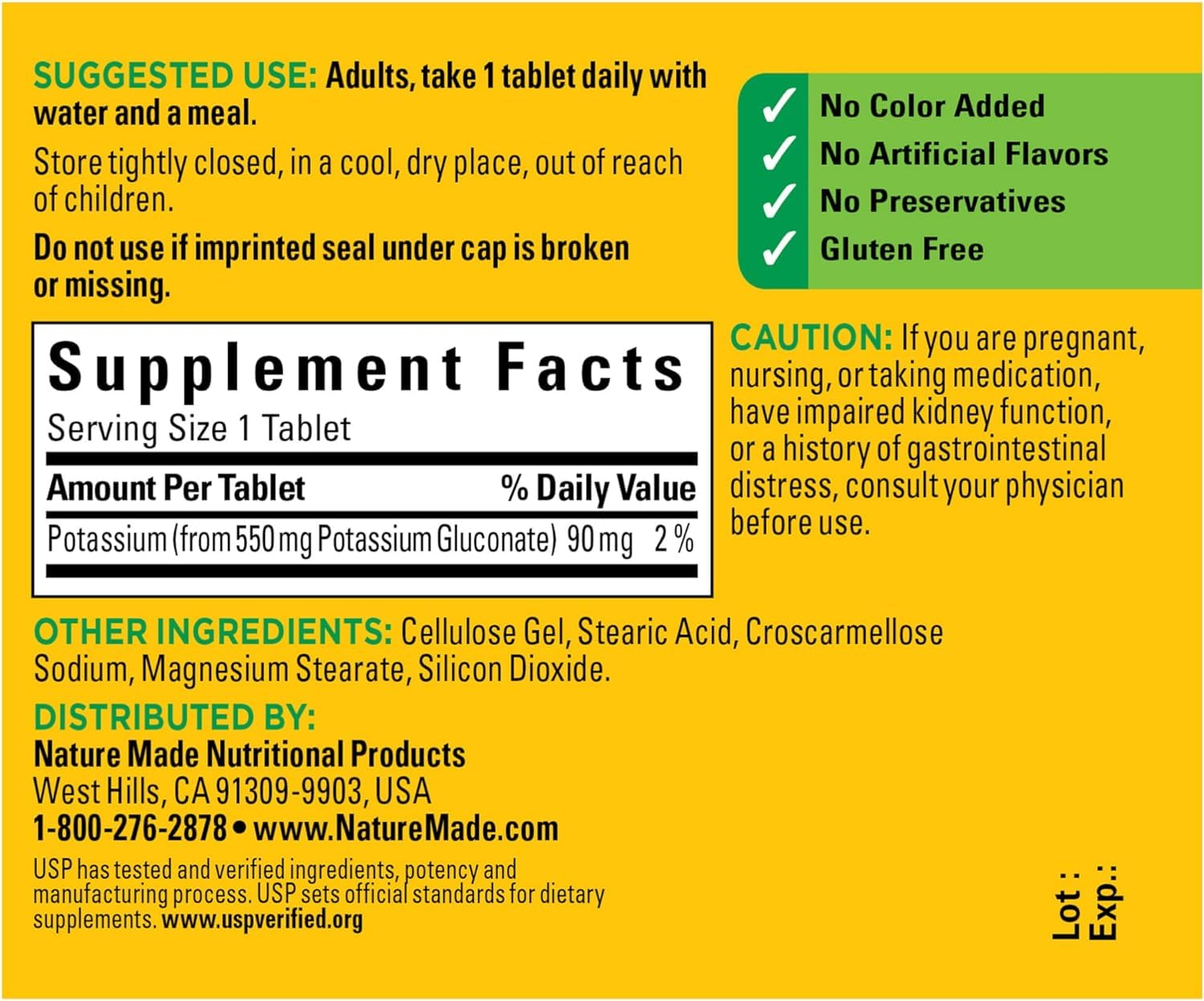 Nature Made Potassium Gluconate 550mg, 100 tablets - Nirvana Guru