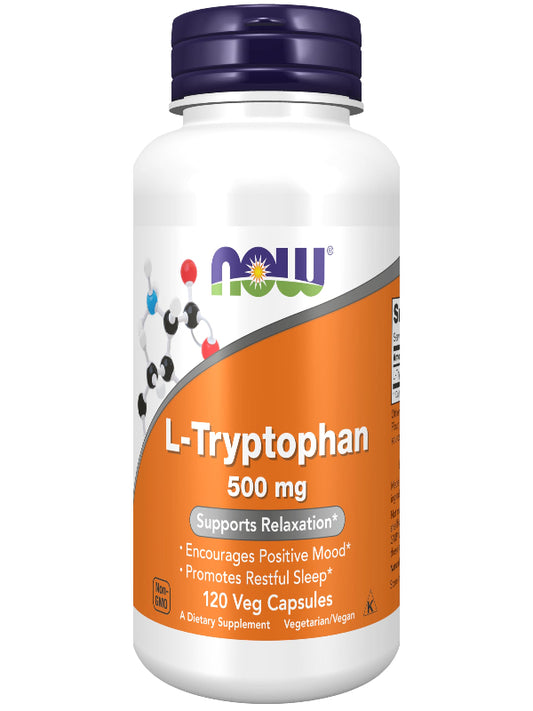 NOW Foods Supplements, L-Tryptophan 500 mg, Encourages Positive Mood*, Supports Relaxation*, 120 Veg Capsules Nirvana Guru
