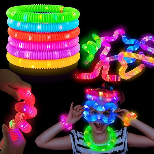Glow Sticks Camping Essentials for Toddlers-6 PCS Light Up Pop Tube Party Favors Toys Gifts for Kids Halloween,LED Bracelet Necklace Accessories,Fun Camp Games Activities Gear Stuff for Boys Girls nirvanaguru
