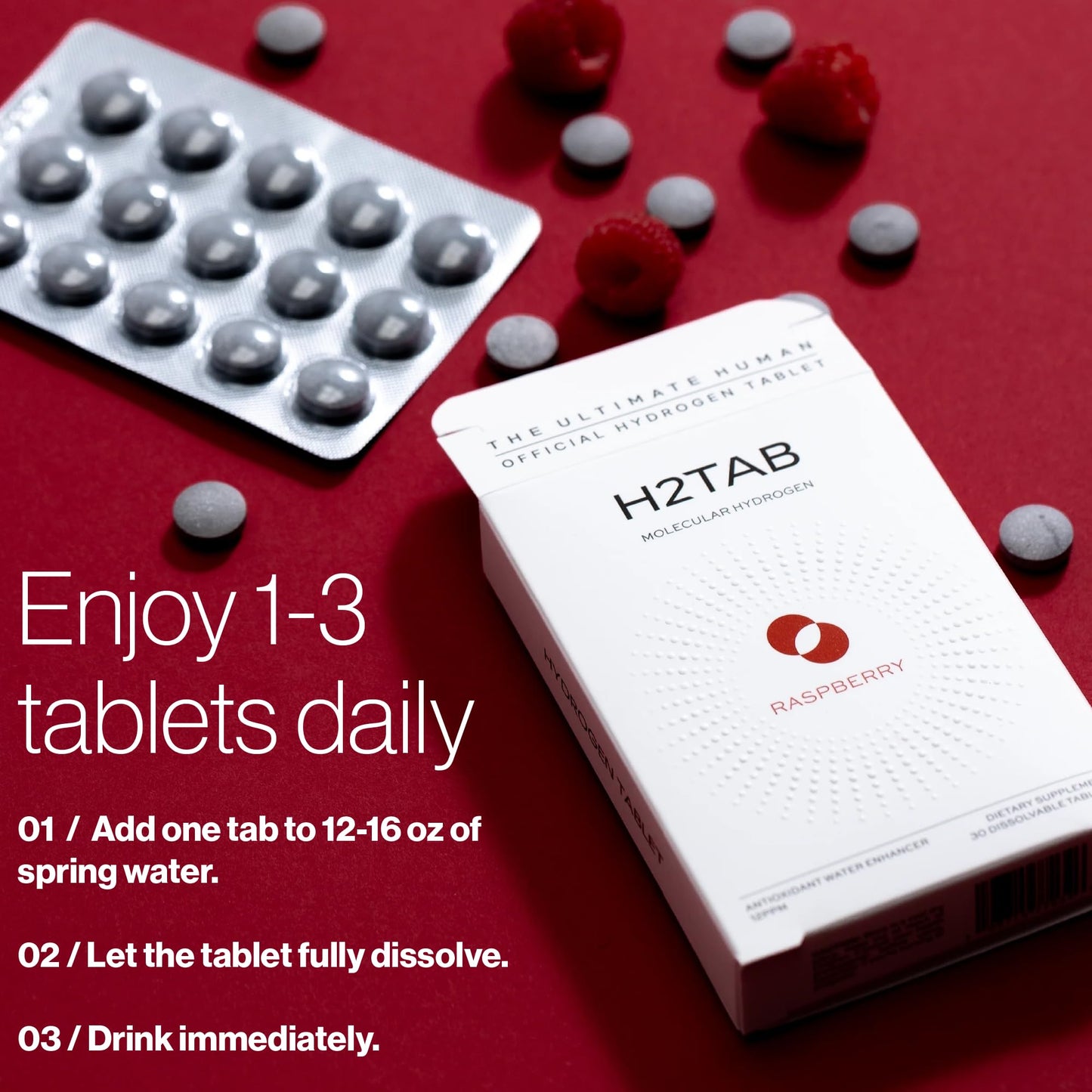 Molecular H2TAB Hydrogen Tablets with Magnesium -12 PPM Hydrogen Tablets for Drinking Water -Rich in Antioxidants, Supports Cellular Health, Recovery & Cognitive Function |30 Count Raspberry Nirvana Guru
