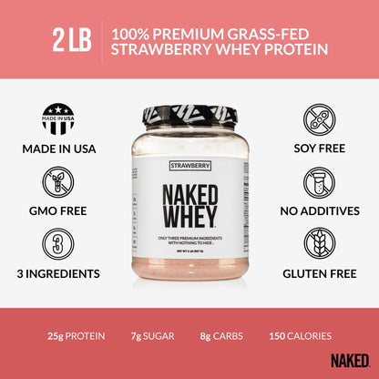 NAKED Whey Vanilla Protein Powder - Only 3 Ingredients - Grass Fed Whey Protein Powder, Vanilla Flavor, and Organic Coconut Sugar, No GMO, No Soy, and Gluten Free - 24 Servings