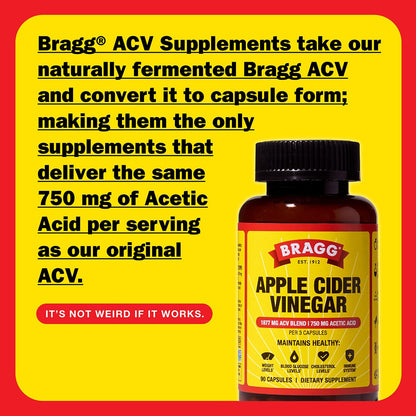 Bragg Apple Cider Vinegar Capsules with Vitamin D and Zinc - 90 Capsules - Supports The Immune System - Nirvana Guru