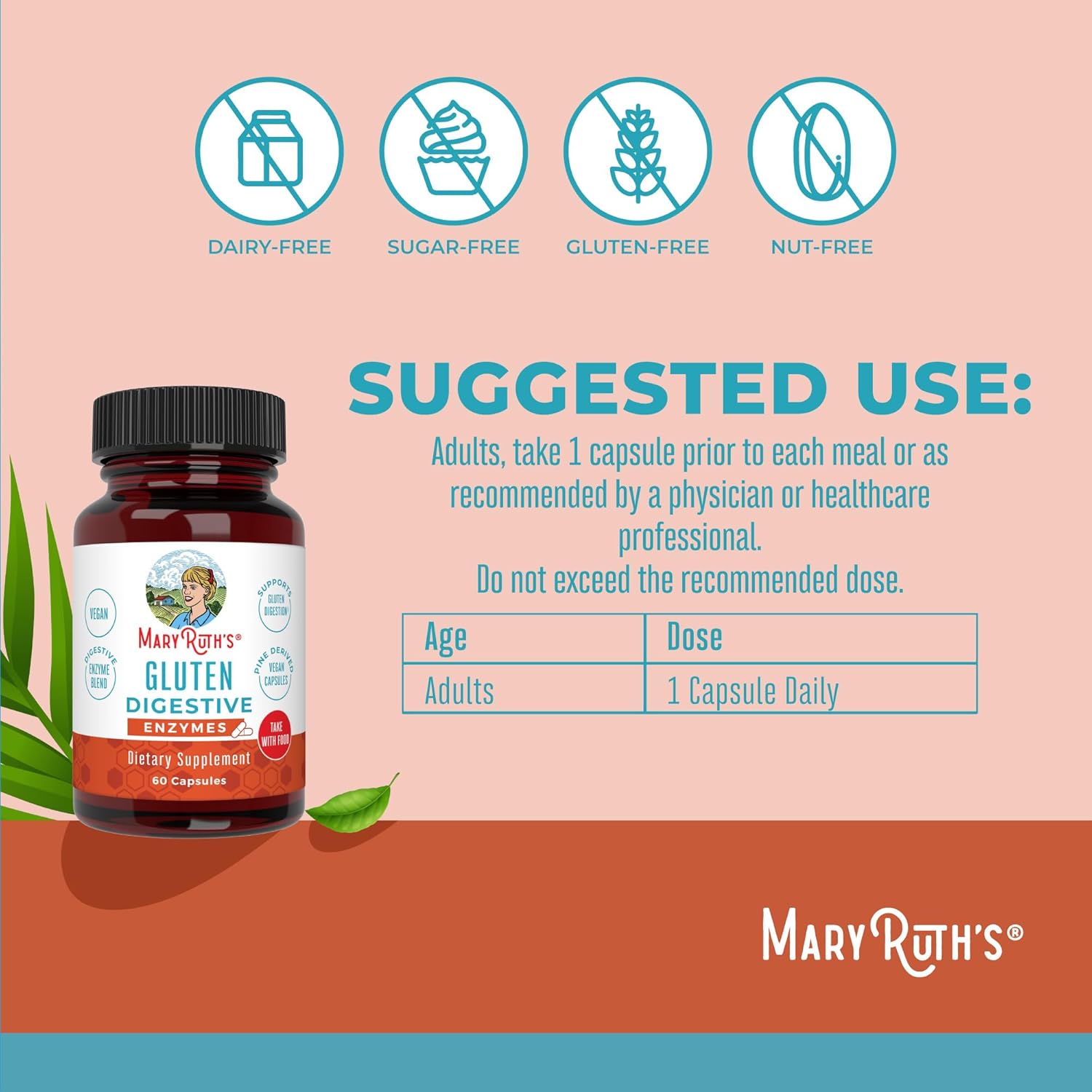 MaryRuth Organics Gluten Enzymes Capsules | Enzyme Supplement for Gut Health Support | Gluten Digestion | & Nutrient Absorption | Vegan | Gluten Free | 60 Count - Nirvana Guru