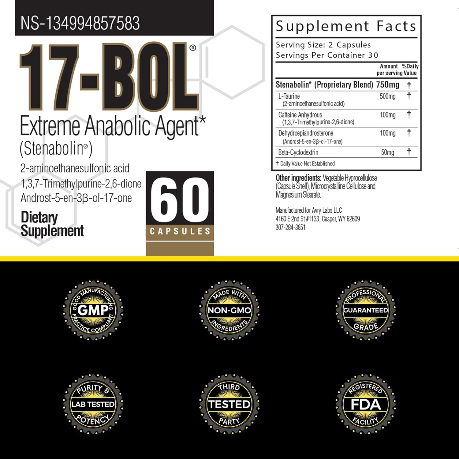 Avry Labs Extreme Anabolic Supplement – Pre-Workout Dietary Supplement, Lean Muscle Builder & Fat Burner – Supports Protein Synthesis, Testosterone Levels & Muscle Growth – Vegan, 60 Capsules Nirvana Guru