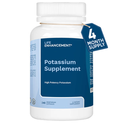 Life Enhancement High Absorption Potassium Supplement for Muscle, Brain & Bone Health - No Additives High Potency Elemental Potassium Supplement is Made in USA (240 Capsules – 120 Servings) Nirvana Guru