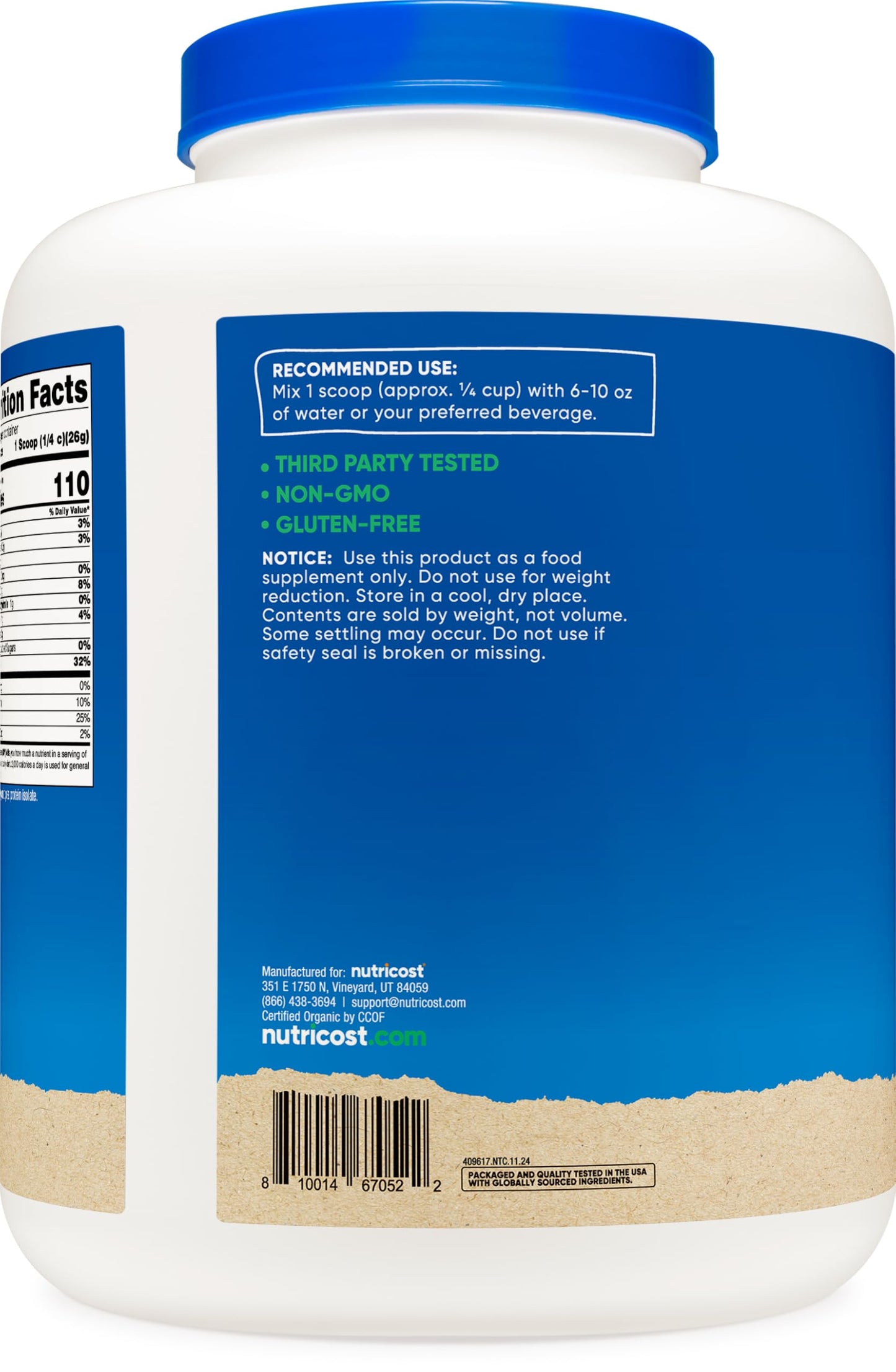 Nutricost Organic Pea Protein Isolate Powder (5LBS) - Unflavored, Certified USDA Organic, Protein from Plants, Vegetarian Friendly, Gluten Free, Non-GMO - Nirvana Guru