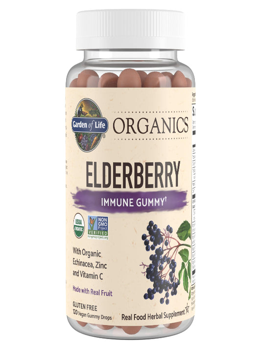 Garden of Life Organics Elderberry Gummies for Adults & Kids - Immune Support Supplement with Organic Fruit, Herbal Blend, Elderberry, Echinacea, Zinc, Vitamin C, 120 Vegan Gluten Free Gummies - Nirvana Guru