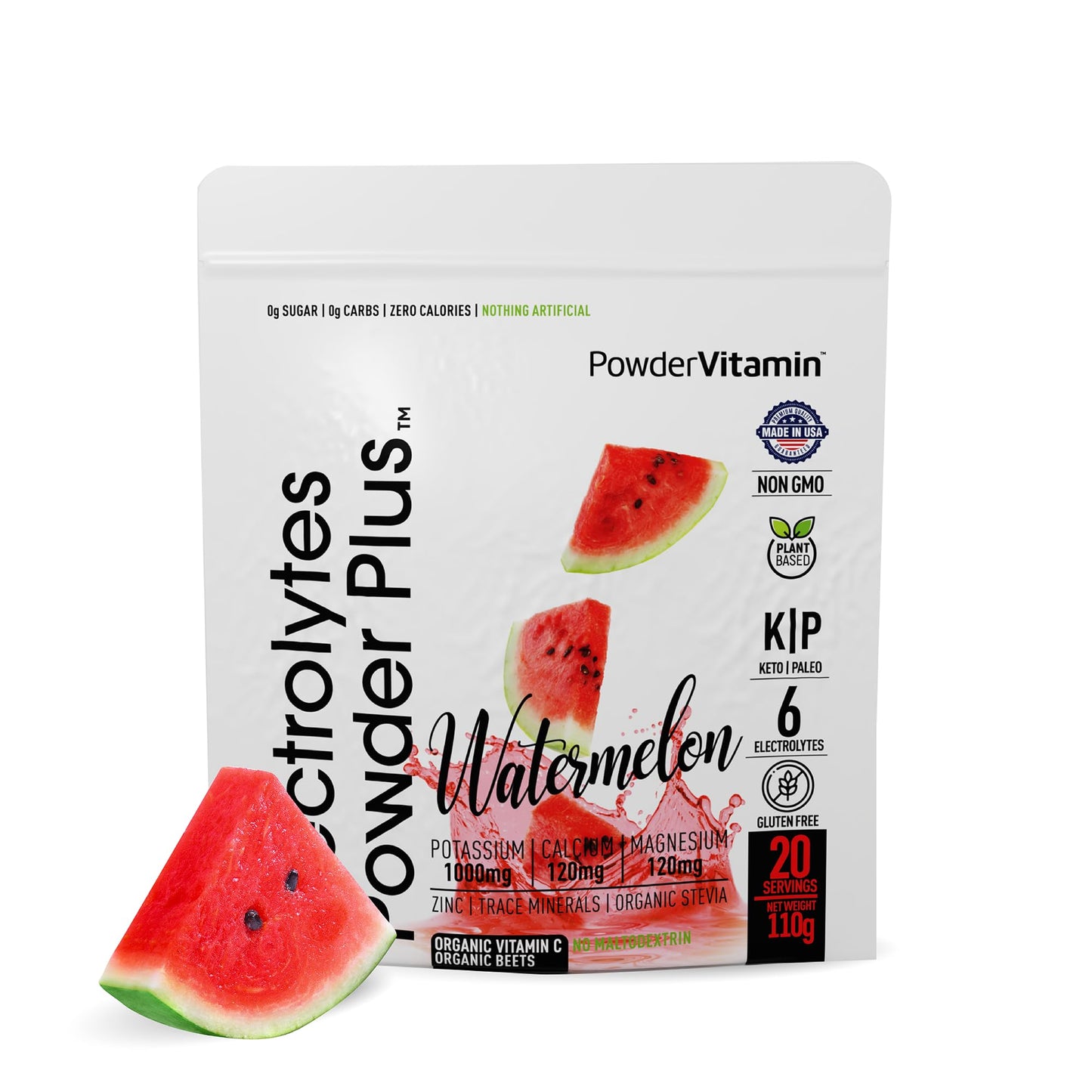 PowerVitamin Lemonade Electrolytes Powder No Sugar for Daily Energy - Keto Electrolytes - Hydration Powder with 1000mg Potassium, 120mg Calcium, Magnesium, Organic Vitamin C, 100 Servings