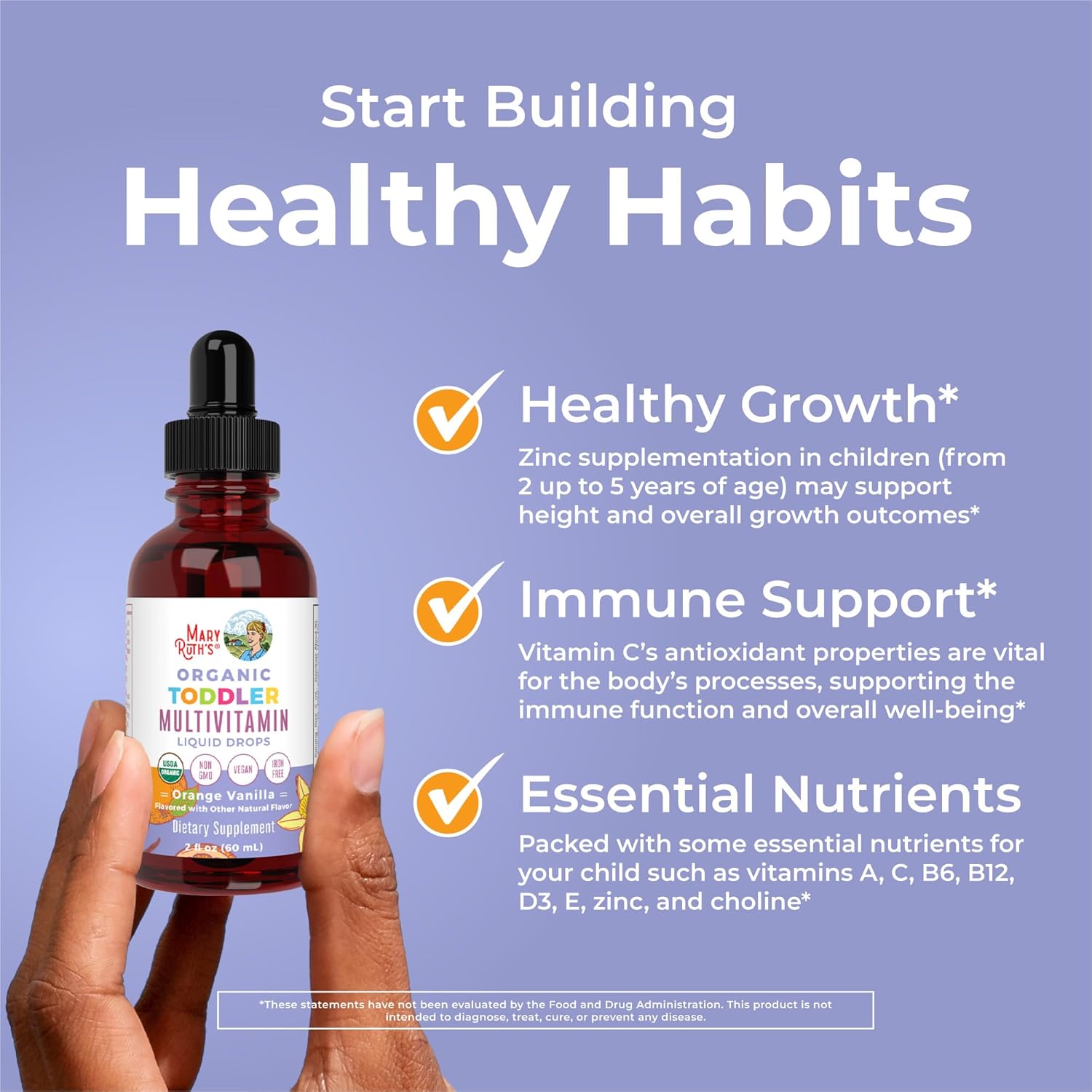 MaryRuth Organics Kids Multivitamin for Toddlers | USDA Organic | Toddler Vitamins Liquid Drops for Kids Ages 1-3 | Toddler Immune Support & Overall Wellness | Vegan | Non-GMO | Gluten Free | 2 Fl Oz - Nirvana Guru