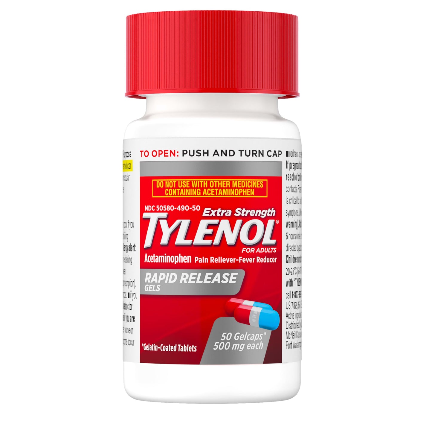 Tylenol Extra Strength Acetaminophen Rapid Release Gels, Extra Strength Pain Reliever & Fever Reducer, Gelcaps with Laser-Drilled Holes, 500 mg Acetaminophen, 100 ct