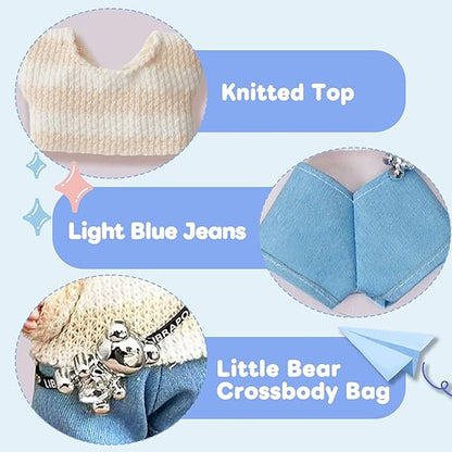 17cm Doll Clothes(NO Doll), Cute Dolls Outfit Accessories with Sweater + Denim Jeans + Pants, Small Kawaii Clothes Set for Dolls(Style 4) nirvanaguru