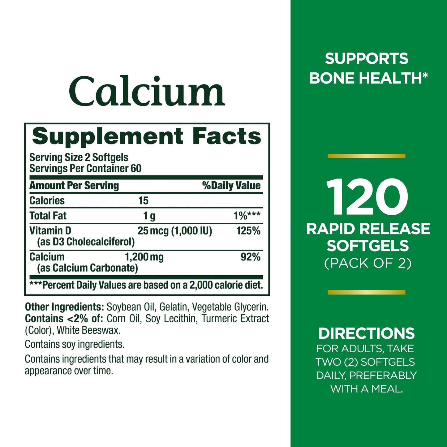 Nature's Bounty Calcium 1200 mg with Vitamin D3 - Bone Health Softgels, Calcium and Vitamin D Supplement, 120 ct (Pack of 1)