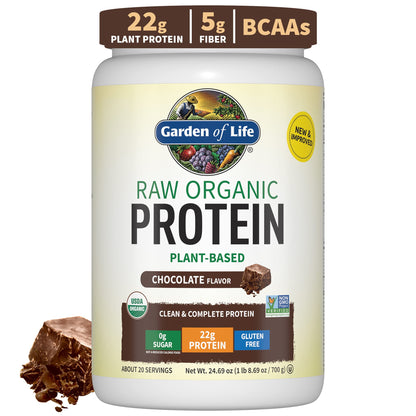 Vegan Protein Powder - Chocolate Organic Protein Powder, 22g Plant Based Protein & BCAAs, Probiotics & Digestive Enzymes - Garden of Life, Gluten & Lactose Free 1.5 LB - Nirvana Guru