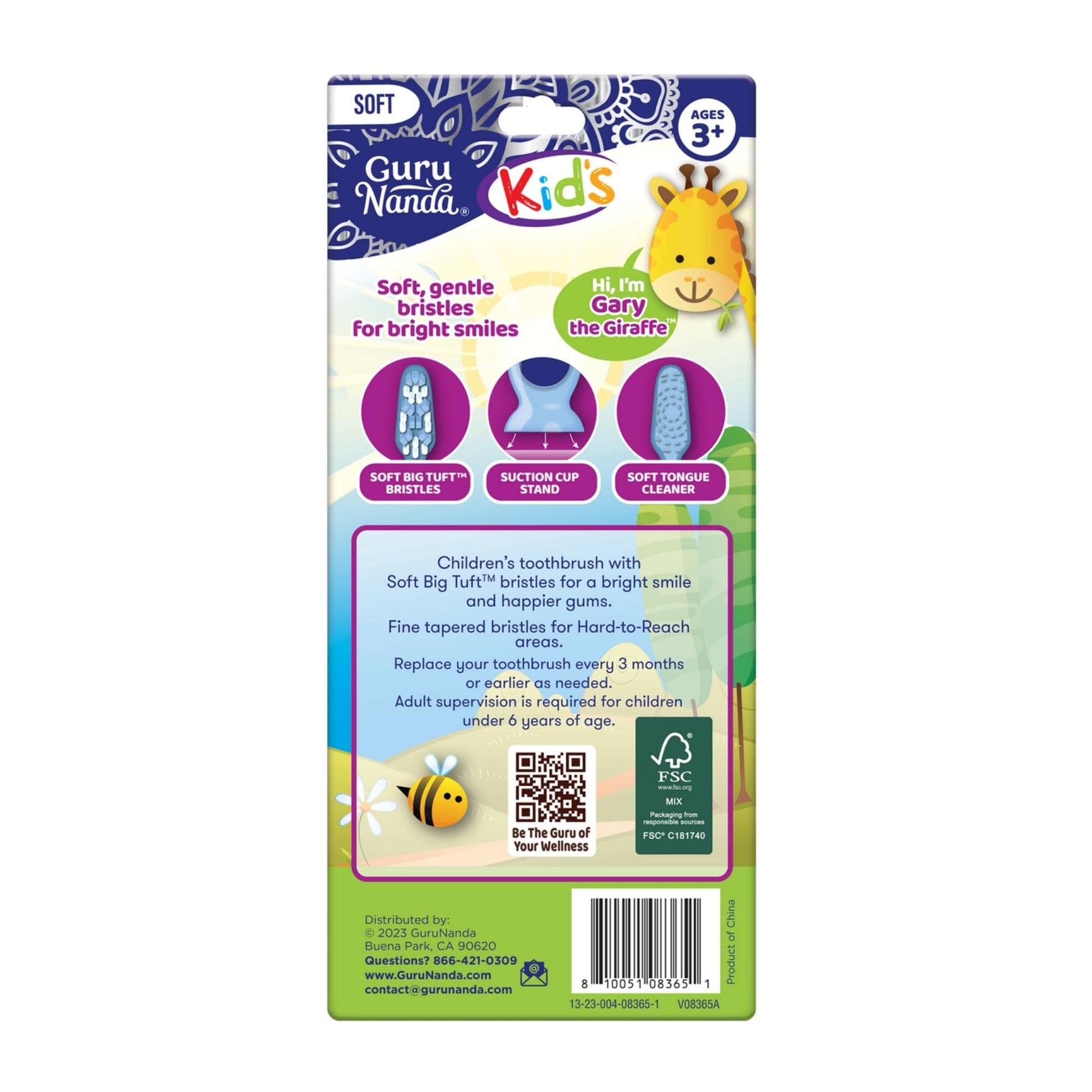 GuruNanda Kids Toothbrush with Suction Cup & Fun Animal Designs - Soft Bristles for Healthy Gums- Non-Slippery & Mess-Free Toothbrush, 3+ Age- 4 Count Nirvana Guru