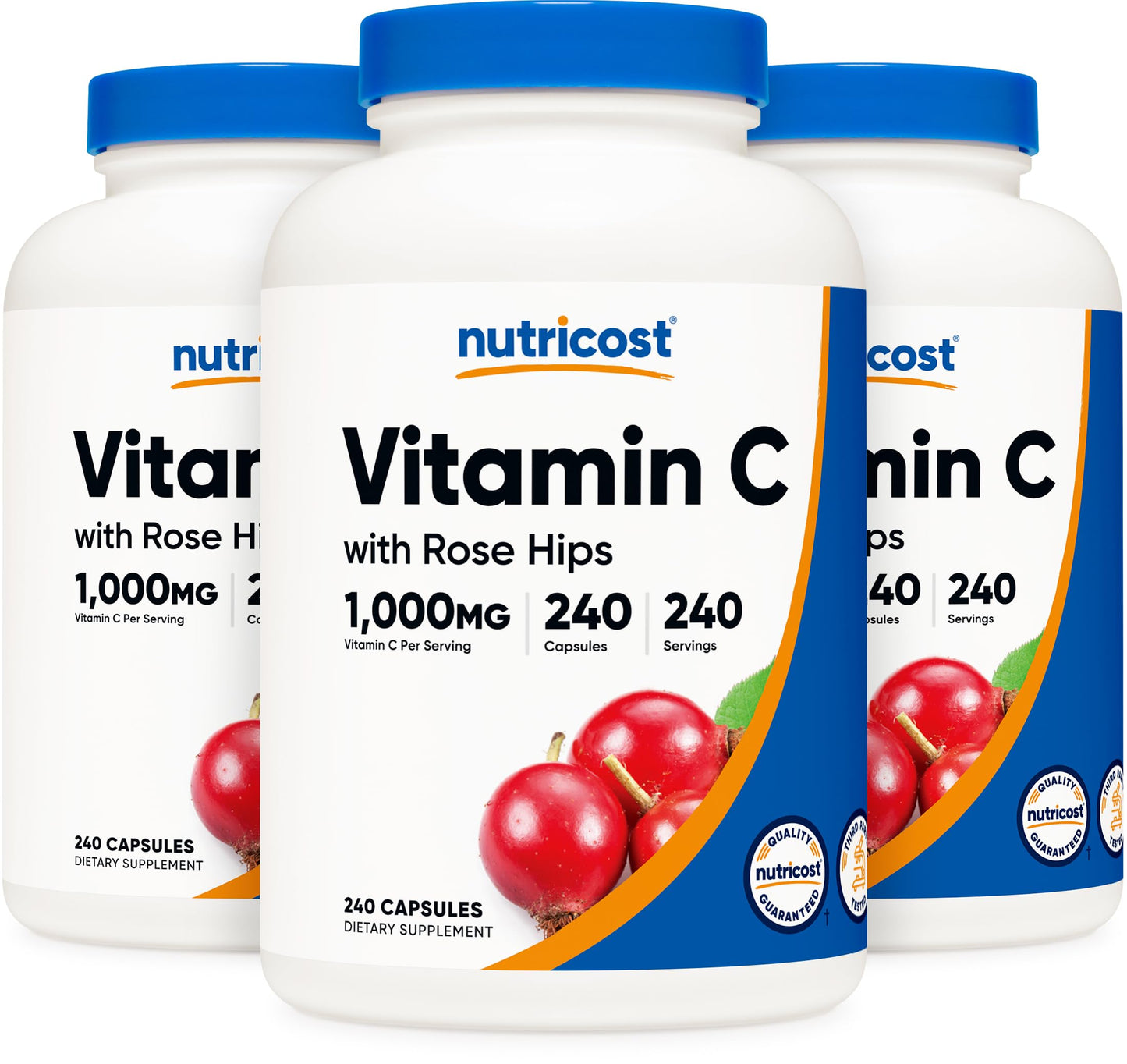 Nutricost Vitamin C with Rose HIPS 1025mg, 240 Capsules - Vitamin C 1,000mg, Rose HIPS 25mg, Premium, Non-GMO, Gluten Free Supplement Nirvana Guru