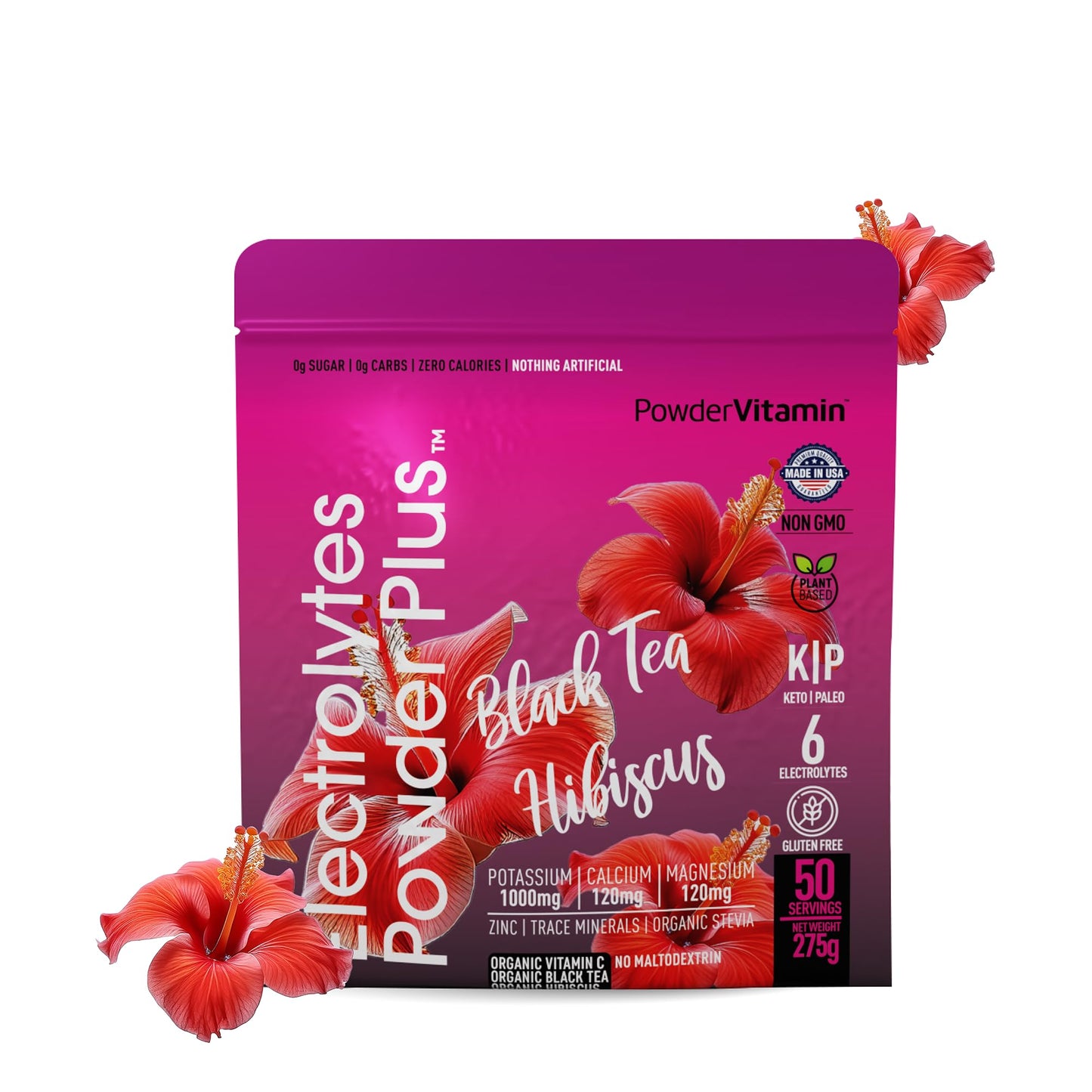 PowerVitamin Lemonade Electrolytes Powder No Sugar for Daily Energy - Keto Electrolytes - Hydration Powder with 1000mg Potassium, 120mg Calcium, Magnesium, Organic Vitamin C, 100 Servings
