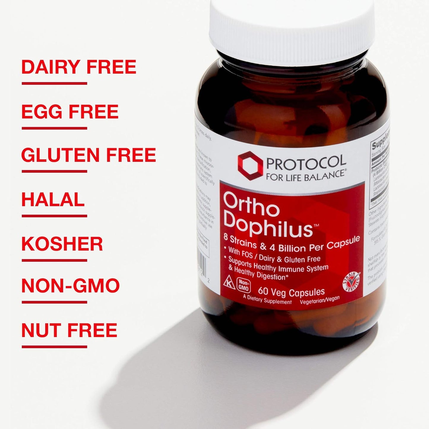 Protocol for Life Balance Ortho Dophilus 8 Strains 4 Billion- 60 Vegetarian Capsules Nirvana Guru