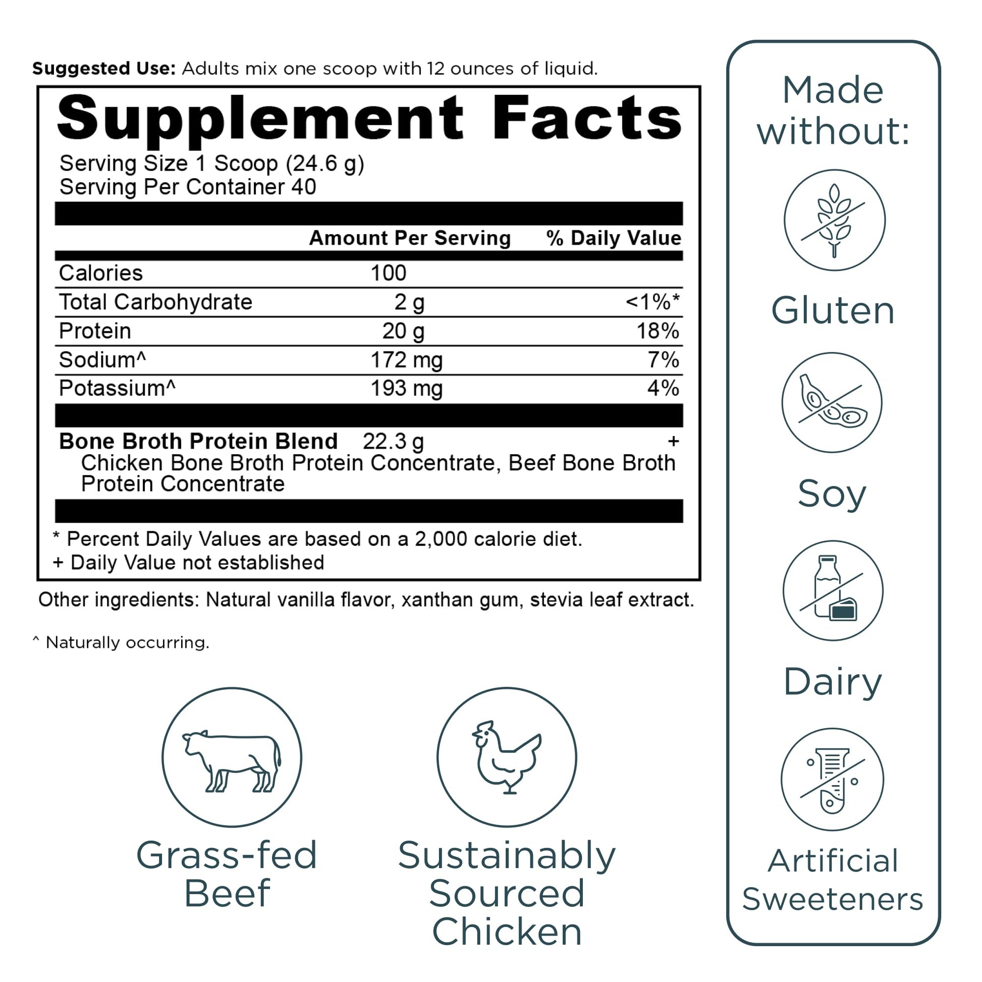 Ancient Nutrition Grass Fed, Cage Free, Bone Broth Protein Powder, 20g Protein, Hydrolyzed Collagen Peptides, Keto & Paleo Friendly, Supports Joint, Gut Health, Vanilla, 40 Servings - Nirvana Guru