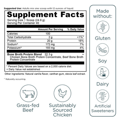 Ancient Nutrition Grass Fed, Cage Free, Bone Broth Protein Powder, 20g Protein, Hydrolyzed Collagen Peptides, Keto & Paleo Friendly, Supports Joint, Gut Health, Vanilla, 40 Servings - Nirvana Guru