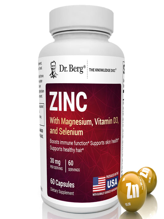 Dr. Berg Zinc 30mg Enhanced with Magnesium, Vitamin D3, Selenium, & Copper - Zinc Supplements for Men & Women - Chelated Zinc for Immune, Skin, Hair, & Nails Support* - 60 Capsules - Nirvana Guru