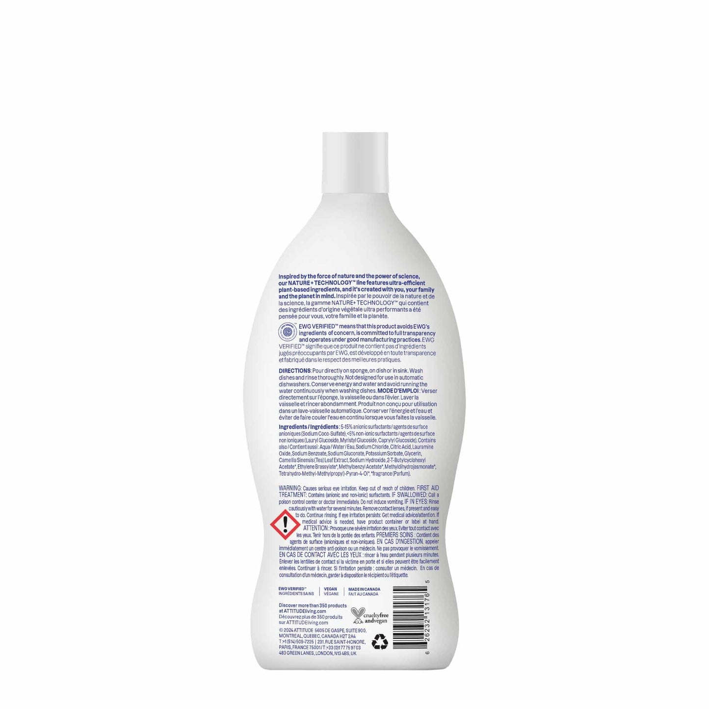 ATTITUDE Dish Soap, EWG Verified, Plant-Based & Vegan Dishwashing Liquid, Naturally Derived, Unscented, 23.7 Fl Oz Nirvana Guru