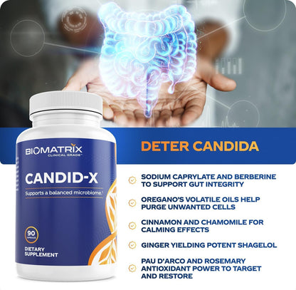 BioMatrix Candid-X Gut Cleanse with Berberine, Oregano, Sodium Caprylate, Chamomile, Ginger, PAU D'arco, Digestive Supplement for Men and Women | 90 Capsules Nirvana Guru