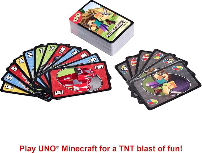 Mattel Games UNO Card Game, Gifts for Kids and Family Night, Themed to Minecraft Video Game, Travel Games, Storage Tin Box nirvanaguru