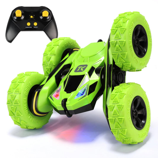 Threeking RC Stunt Cars Remote Control Car Double-Sided Driving 360-degree Flips Rotating Car Toy, Green Nirvana Guru