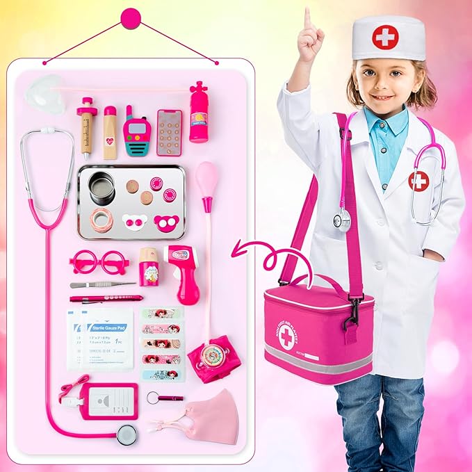 Doctor Kit for Kids Girls, 34 Pcs Kids Doctor Kit for Toddlers 3-5 with Medical Storage Bag & Real Stethoscope, Pretend Play Set for Boys Girls Fun Role Playing Game nirvanaguru