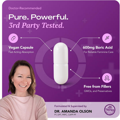Intimate Rose 30ct Boric Acid Suppositories for Women - 600mg Vaginal pH Balance Pills for Odor Relief, BV Support - Made in USA