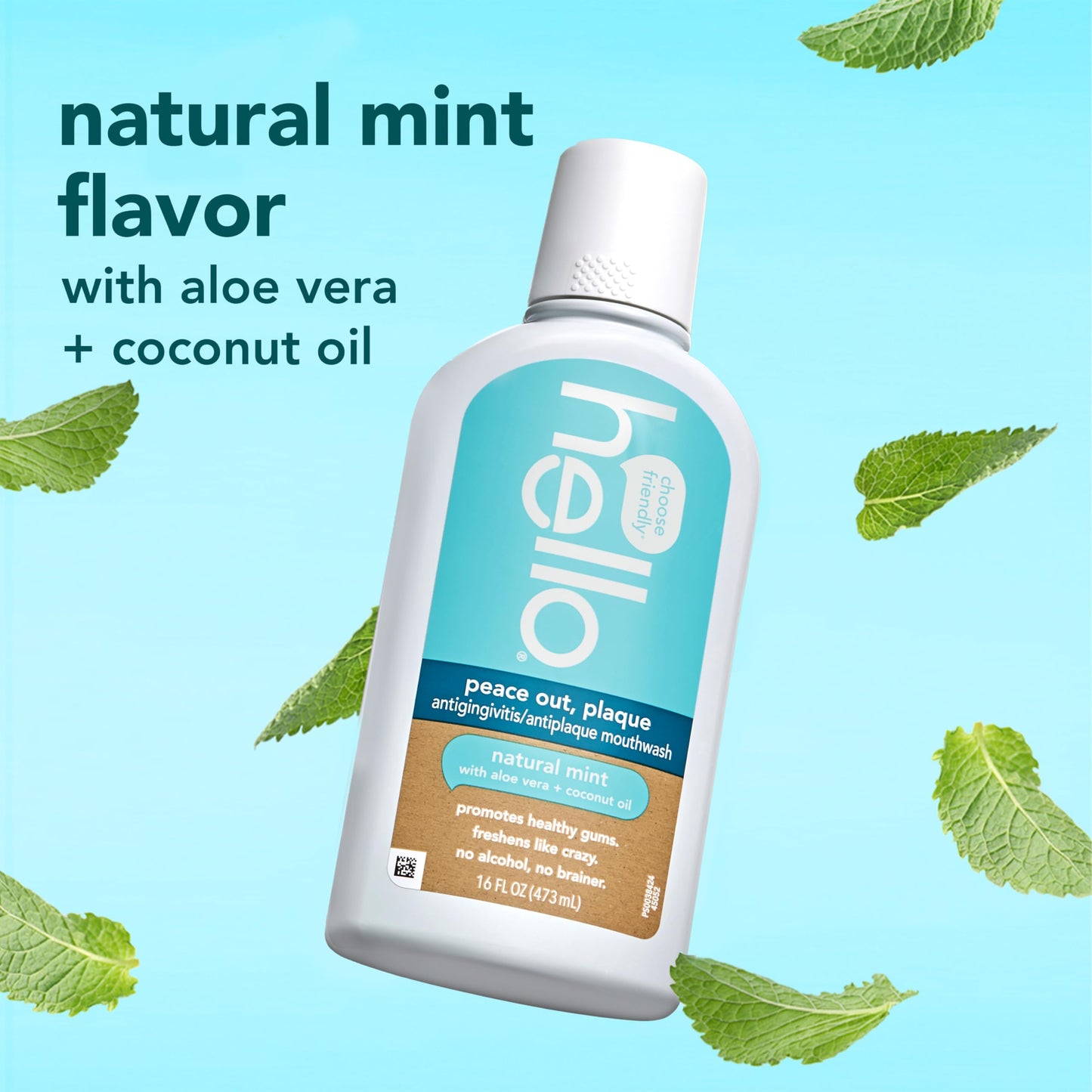 Hello Peace Out Plaque, Antigingivitis Alcohol Free Mouthwash, Natural Mint with Aloe Vera and Coconut Oil, Fluoride Free, Vegan, SLS Free and Gluten Free, 16 Ounce (Pack of 3) Nirvana Guru