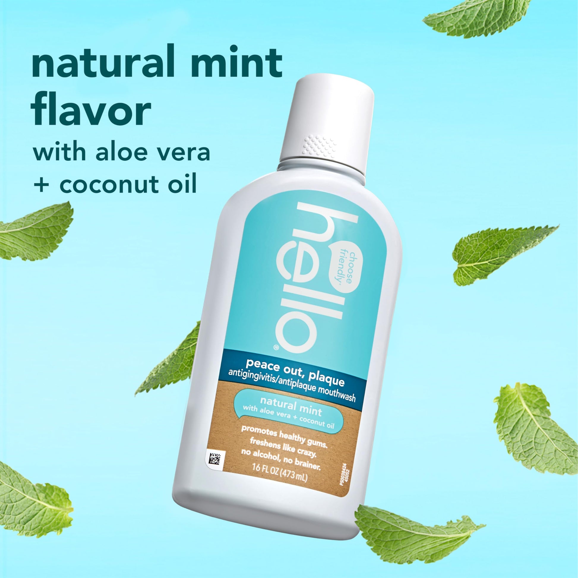 Hello Peace Out Plaque, Antigingivitis Alcohol Free Mouthwash, Natural Mint with Aloe Vera and Coconut Oil, Fluoride Free, Vegan, SLS Free and Gluten Free, 16 Ounce (Pack of 3) Nirvana Guru