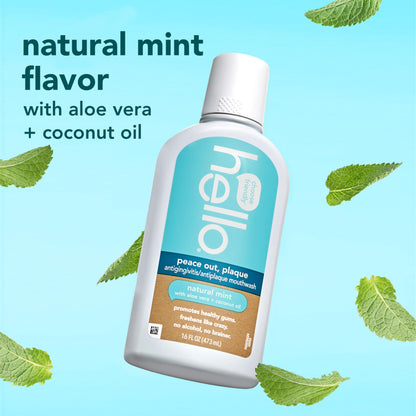Hello Peace Out Plaque, Antigingivitis Alcohol Free Mouthwash, Natural Mint with Aloe Vera and Coconut Oil, Fluoride Free, Vegan, SLS Free and Gluten Free, 16 Ounce (Pack of 3) Nirvana Guru