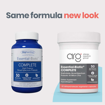 Allergy Research Group Essential-Biotic Complete Supplement - High Potency Probiotics for Men & Women, Supports Gut & Digestive Health, 50 Billion CFUs, Delayed-Release Vegetarian Capsules - 60 Count Nirvana Guru