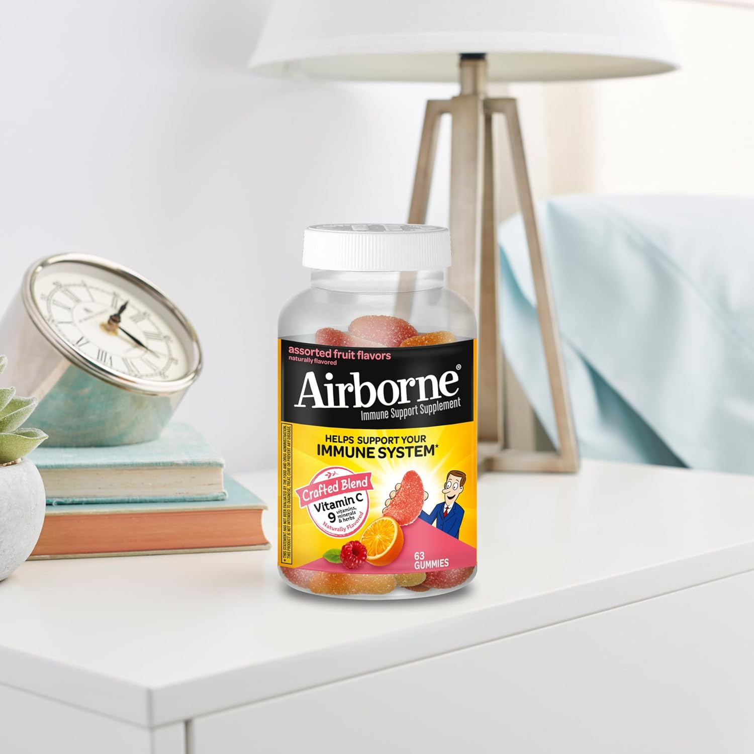 Vitamin C 750mg (per Serving) - Airborne Assorted Fruit Flavored Gummies (63 Count in a Bottle), Gluten-Free Immune Support Supplement with Vitamins A C E, Selenium, Echinacea & Ginger Nirvana Guru