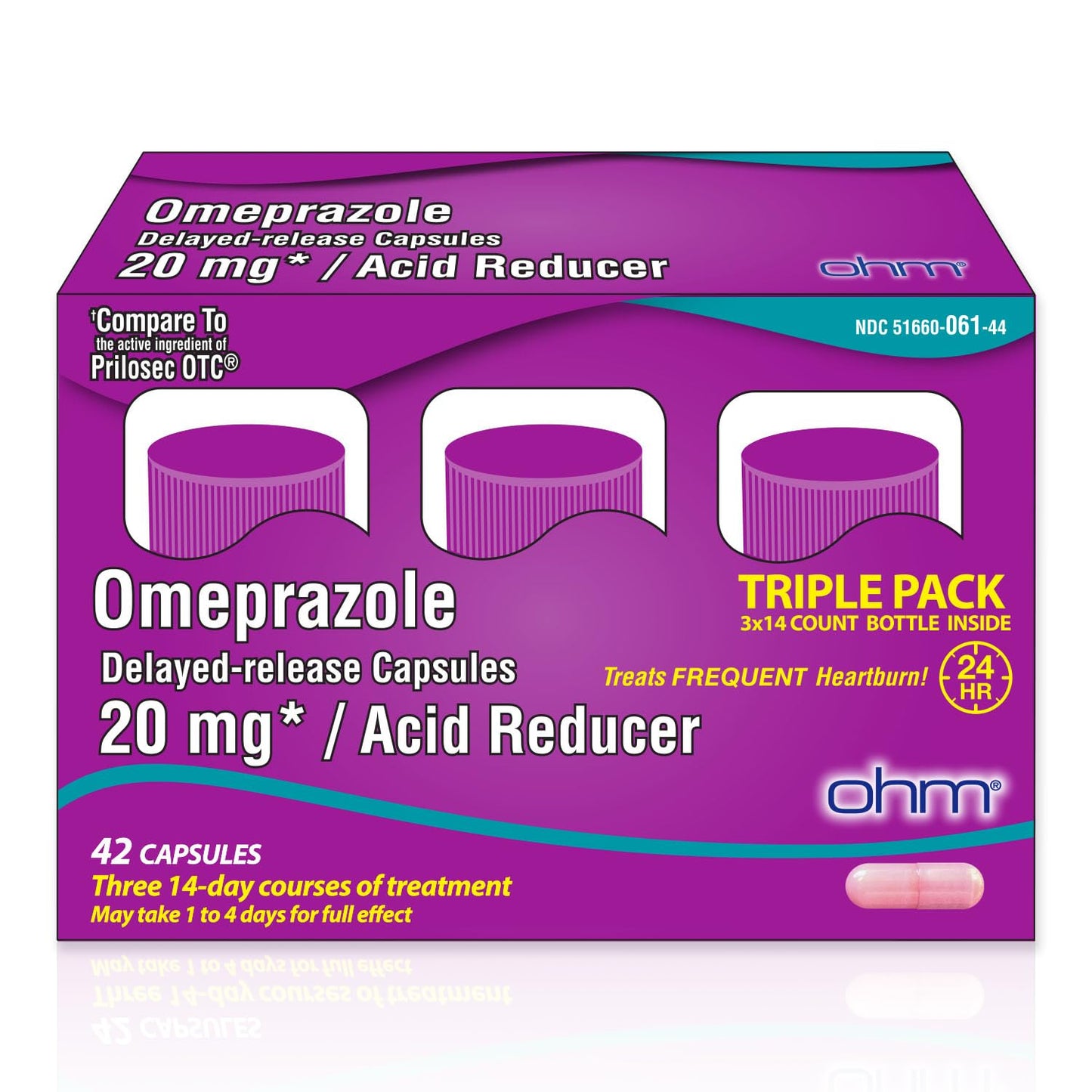 Ohm Omeprazole Delayed-Release Tablets, 20mg Acid Reducer, Treats Frequent Heartburn (2 Weeks of Supply, 14, Count)