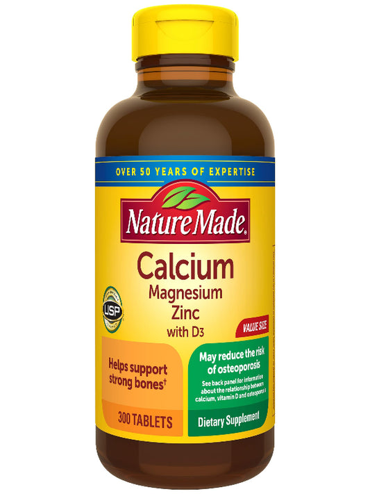 Nature Made Calcium Magnesium Zinc with Vitamin D3, Dietary Supplement for Bone Support, 300 Tablets - Nirvana Guru